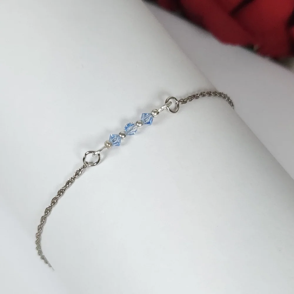 Handmade Dainty Blue Crystal Bar Silver Bracelet Dainty Crystal Chain Bracelet